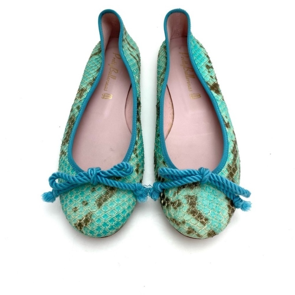 PRETTY Ballerinas Snakeskin Round toe Ballet Flats In Aqua Blue Green Size 8 - Picture 4 of 12